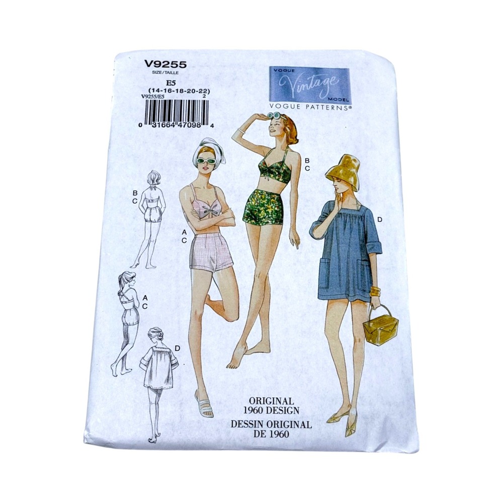 Vogue V9255 Sewing Pattern Bra Shorts Cover-up Size 14-22 New Uncut